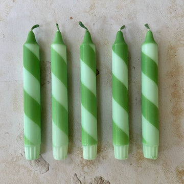 Mint green candy cane candles detail