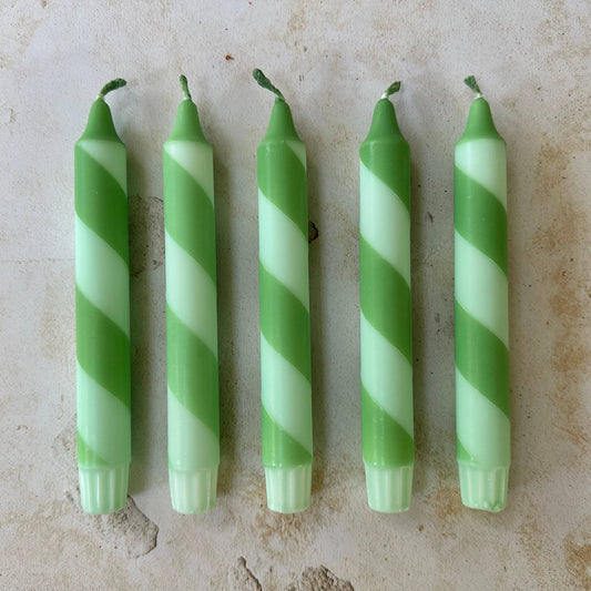 Mint green candy cane candles detail