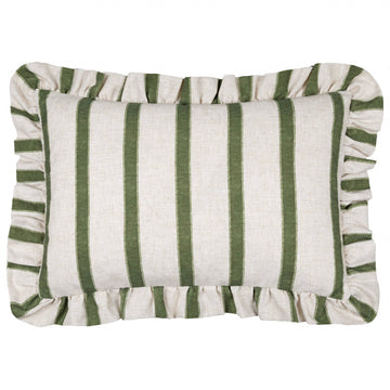 Connie Striped Ruffle Cushion Moss