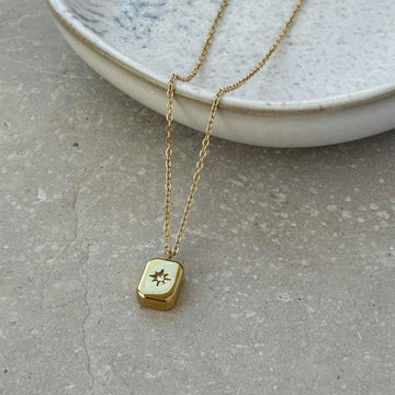 Gold Block Necklace with Zirconia Star