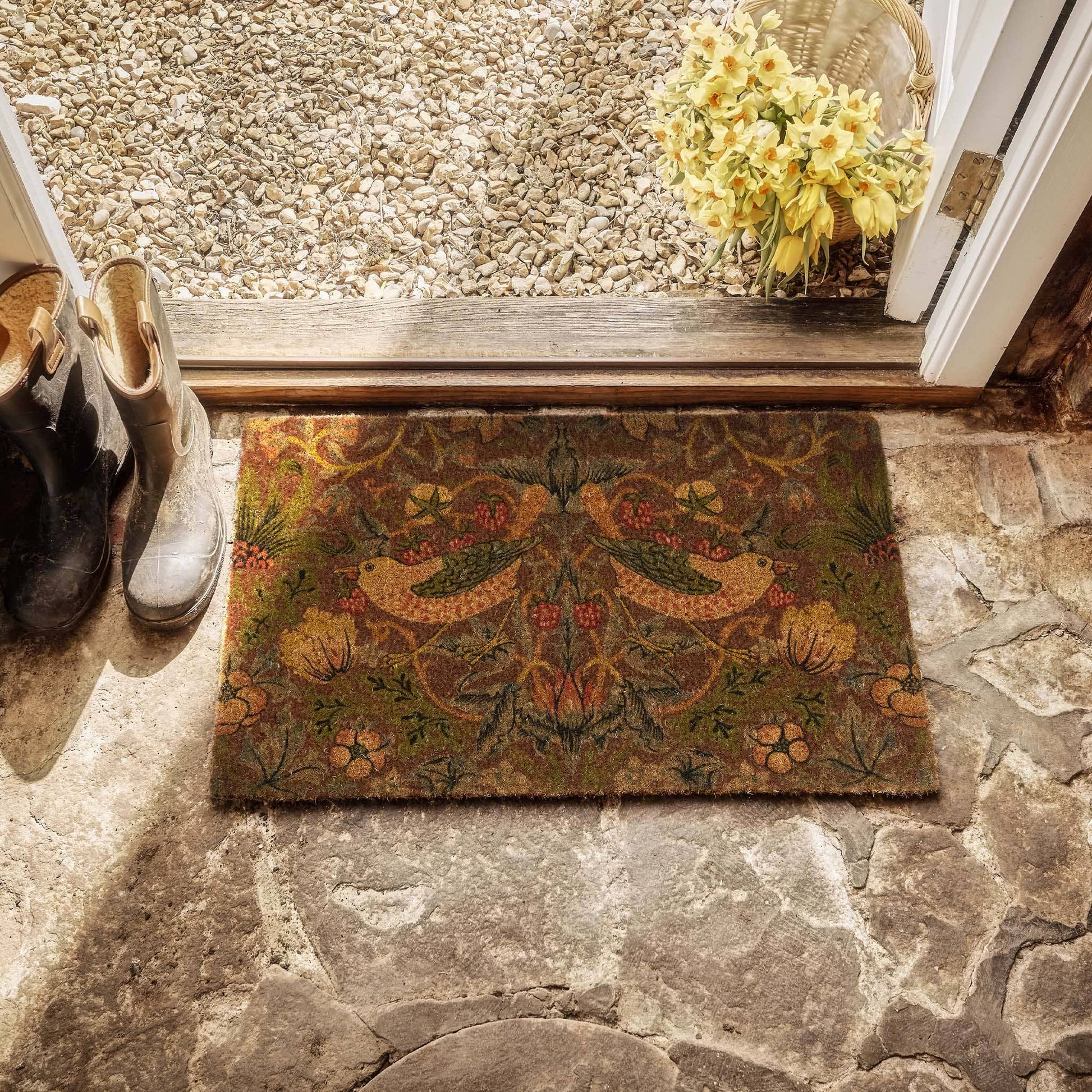 Morris and Co Strawberry Thief Coir Doormat Red
