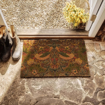 Morris and Co Strawberry Thief Coir Doormat Red
