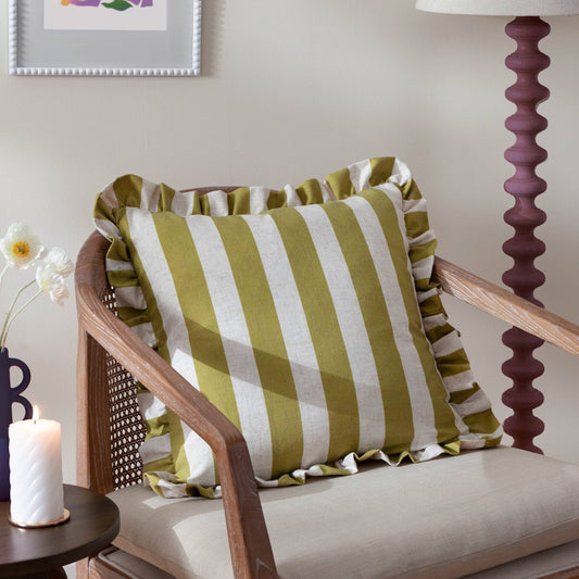 Linen Stripe Printed Ruffle Cushion