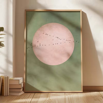 Moonrise Flock – Mint Green Japanese Wall Art