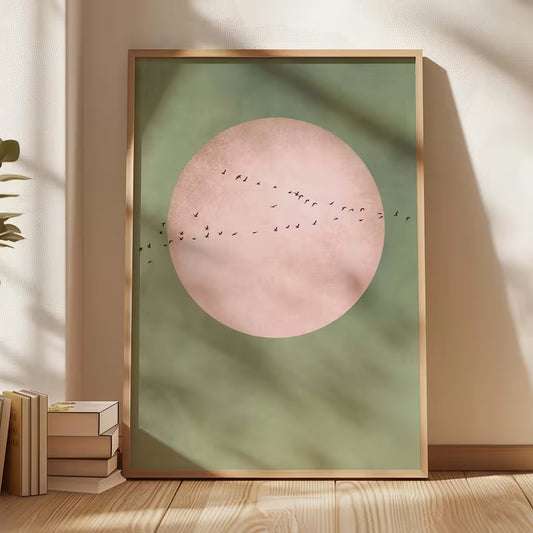 Moonrise Flock – Mint Green Japanese Wall Art