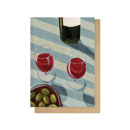 Blue Wine Time Greetings Card
