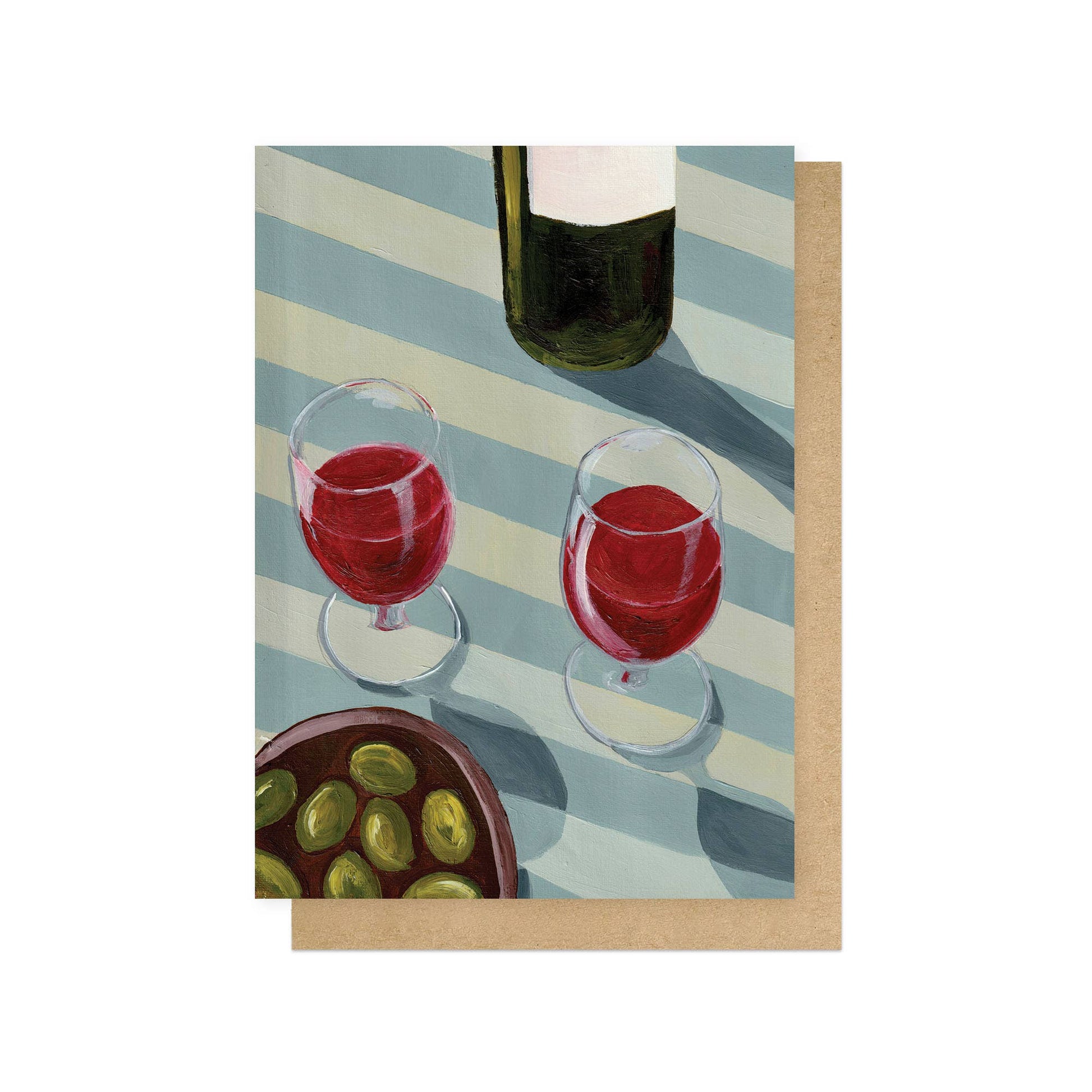 Blue Wine Time Greetings Card