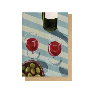 Blue Wine Time Greetings Card