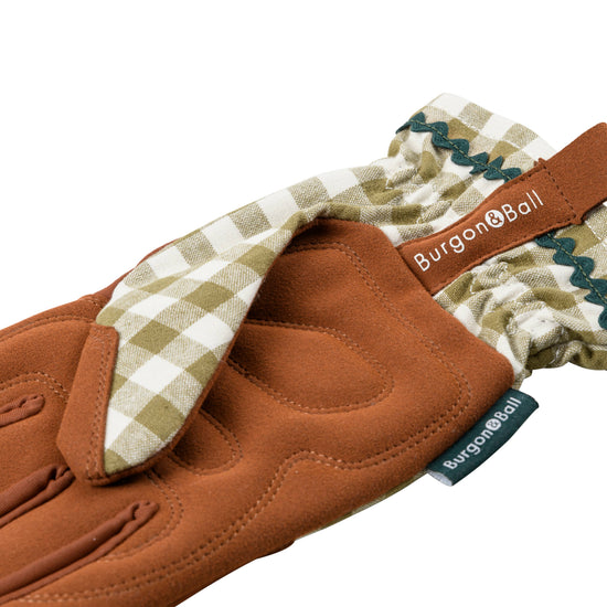 Olive check gardening gloves detail