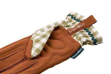 Olive check gardening gloves detail