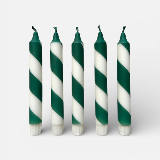 Candy Cane Stripe Dinner Candles Forest Green and White