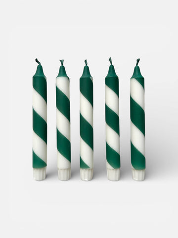 Candy Cane Stripe Dinner Candles Forest Green and White