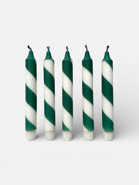Candy Cane Stripe Dinner Candles Forest Green and White