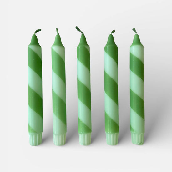 Candy Cane Stripe Dinner Candles Mint and Deep Green