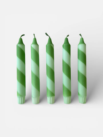 Candy Cane Stripe Dinner Candles Mint and Deep Green