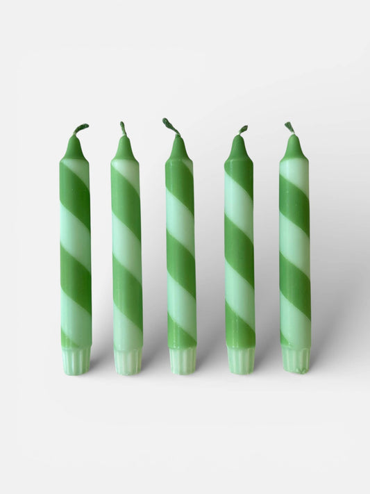 Candy Cane Stripe Dinner Candles Mint and Deep Green