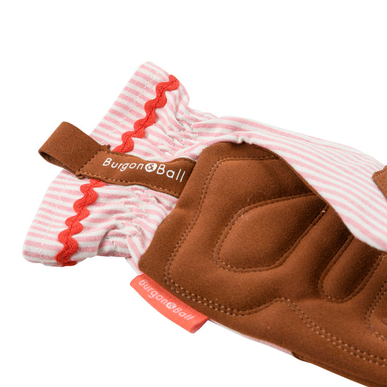 Blush stripe gardening gloves detail
