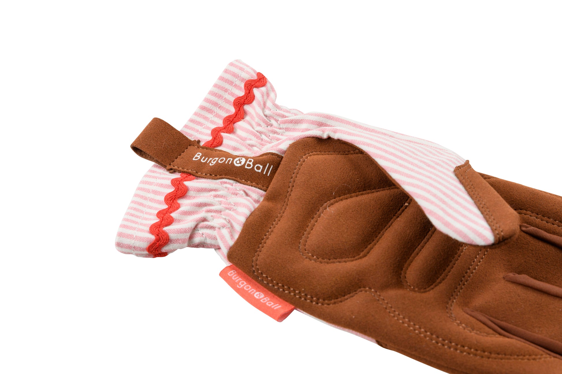 Blush stripe gardening gloves detail