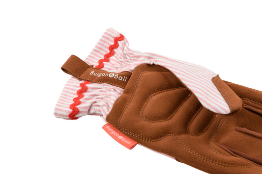 Blush stripe gardening gloves detail