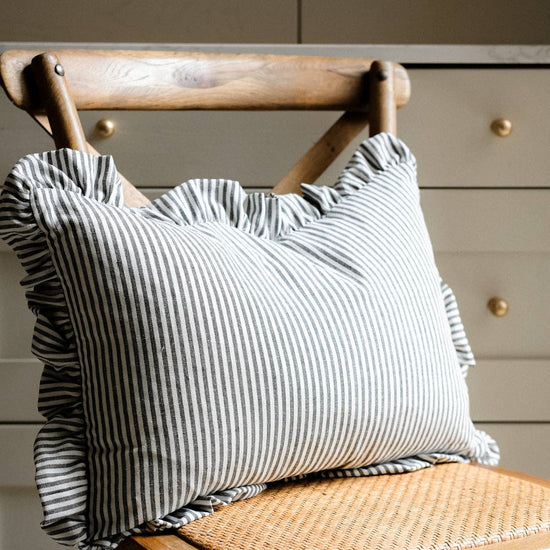 Ruffle Lumbar Cushion Black and White Stripe