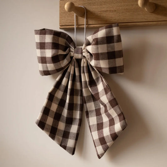 Gingham Hanging Bow - Cream & Brown