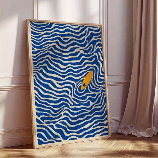 Lone Surfer – Blue Wave Retro Wall Art