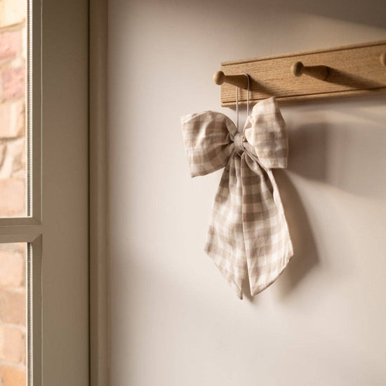 Cream and Beige Gingham Hanging Bow