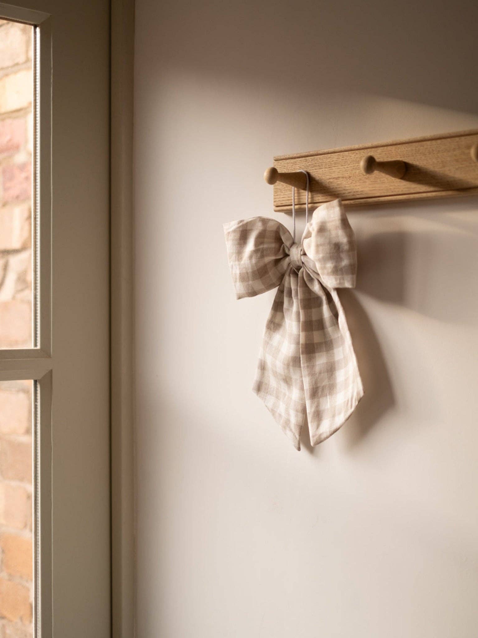 Cream and Beige Gingham Hanging Bow