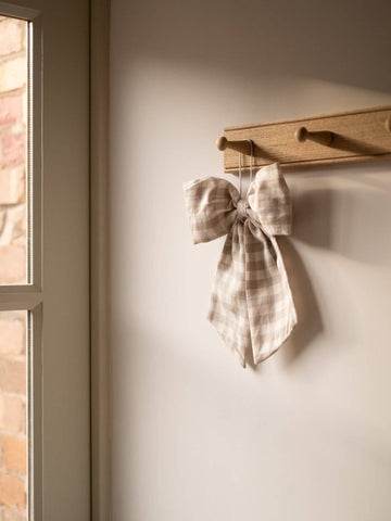 Cream and Beige Gingham Hanging Bow