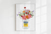 Mayonnaise Jar and Cottage Garden Flowers Bouquet Art Print