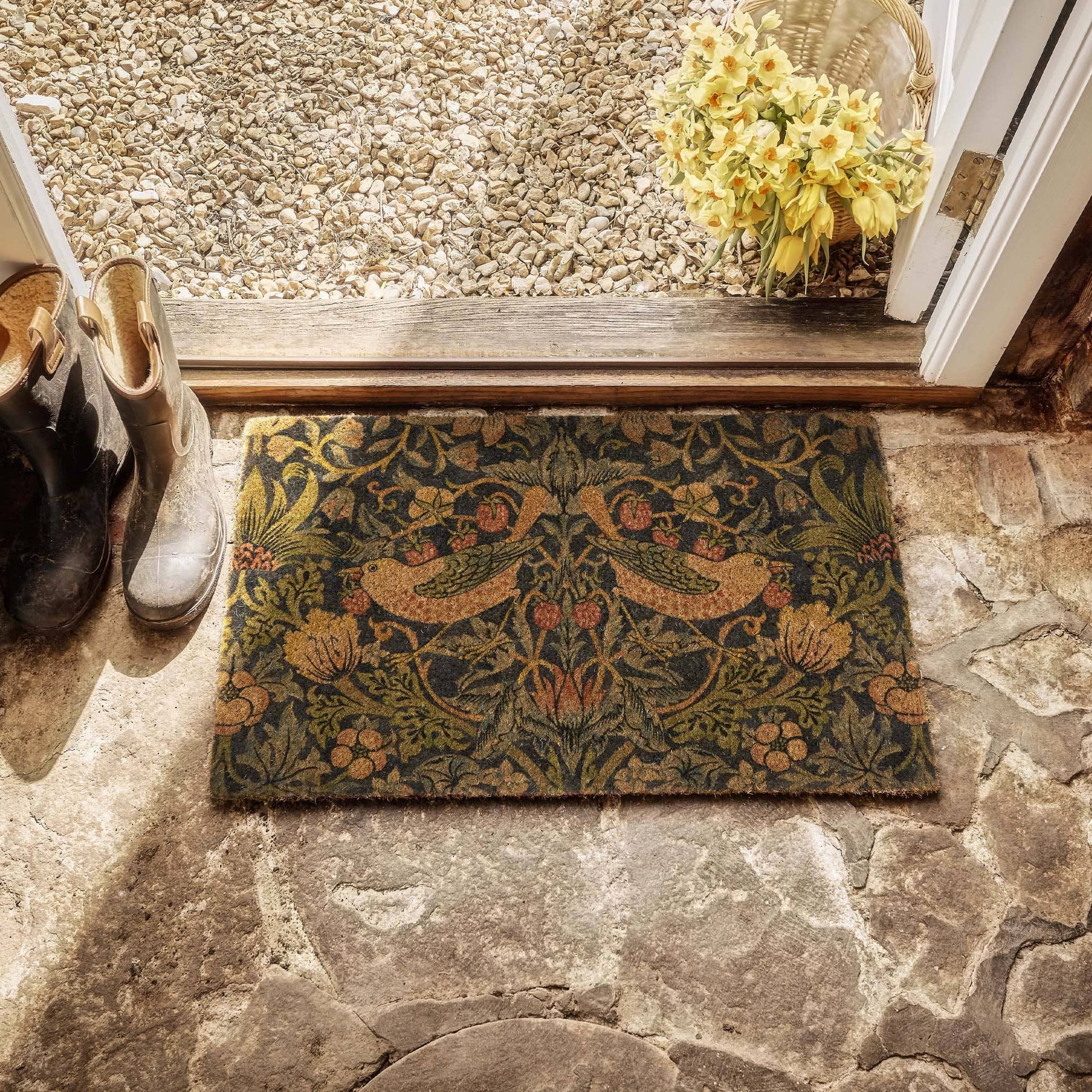 Morris and Co Strawberry Thief Coir Doormat Navy