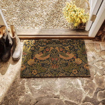 Morris and Co Strawberry Thief Coir Doormat Navy
