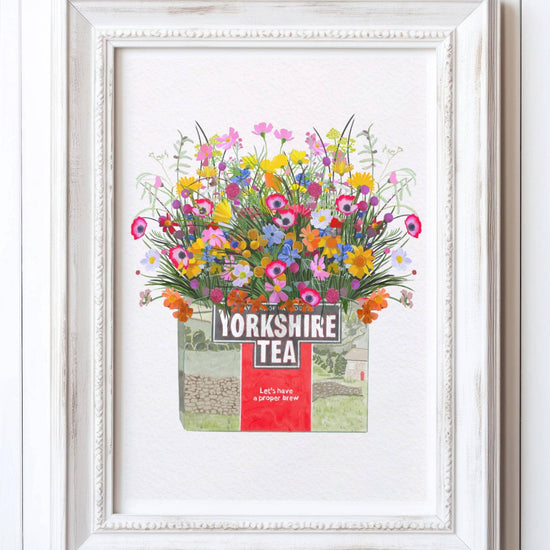 Yorkshire Tea and wild flowers print detail