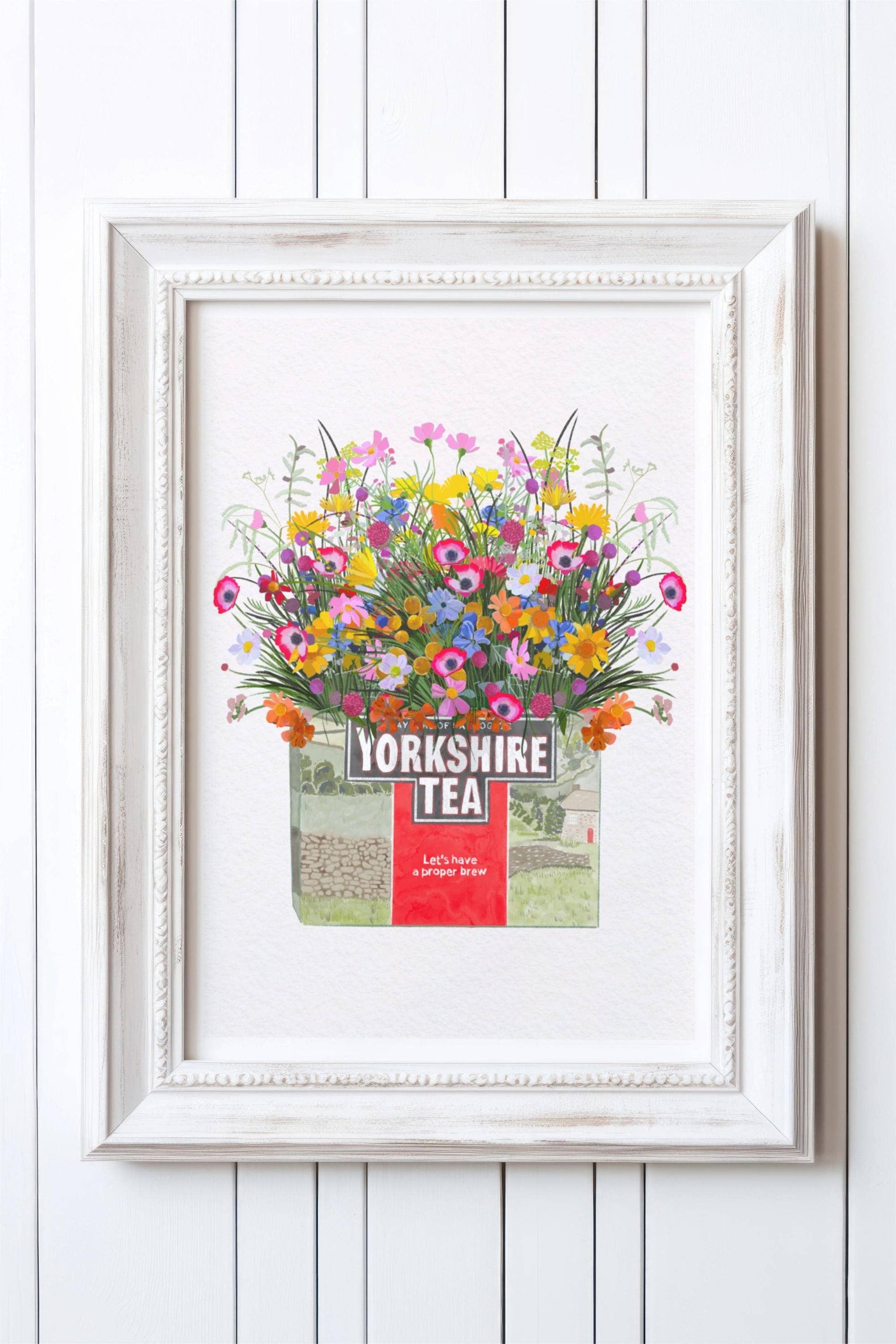 Yorkshire Tea and wild flowers print detail