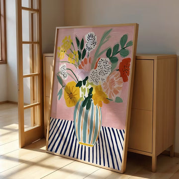 Bloom & Stripe – Abstract Floral Vase Wall Art