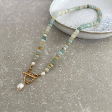 Aqua Front Fastening Beaded Necklace