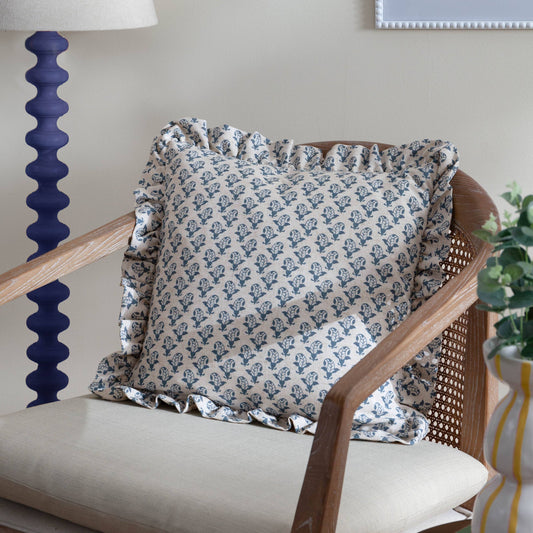 Lulah Block Printed Ruffle Cushion