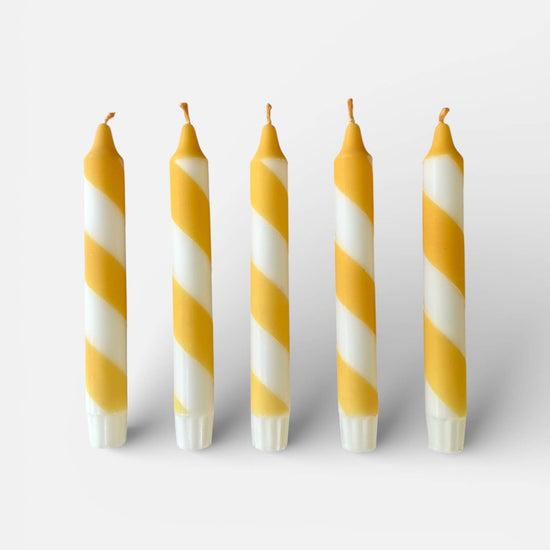 Candy Cane Stripe Dinner Candles Butter Yellow and White