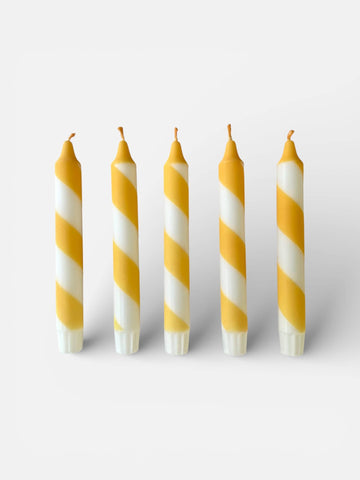 Candy Cane Stripe Dinner Candles Butter Yellow and White