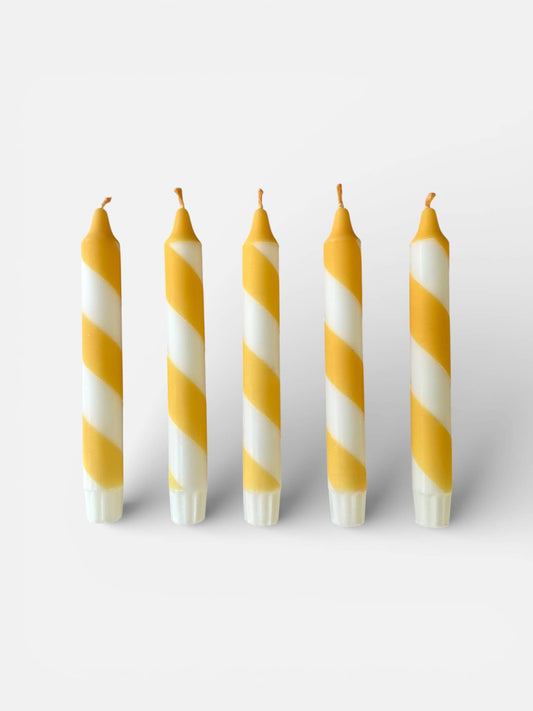 Candy Cane Stripe Dinner Candles Butter Yellow and White