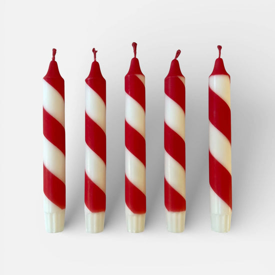 Candy Cane Stripe Dinner Candles Red and White