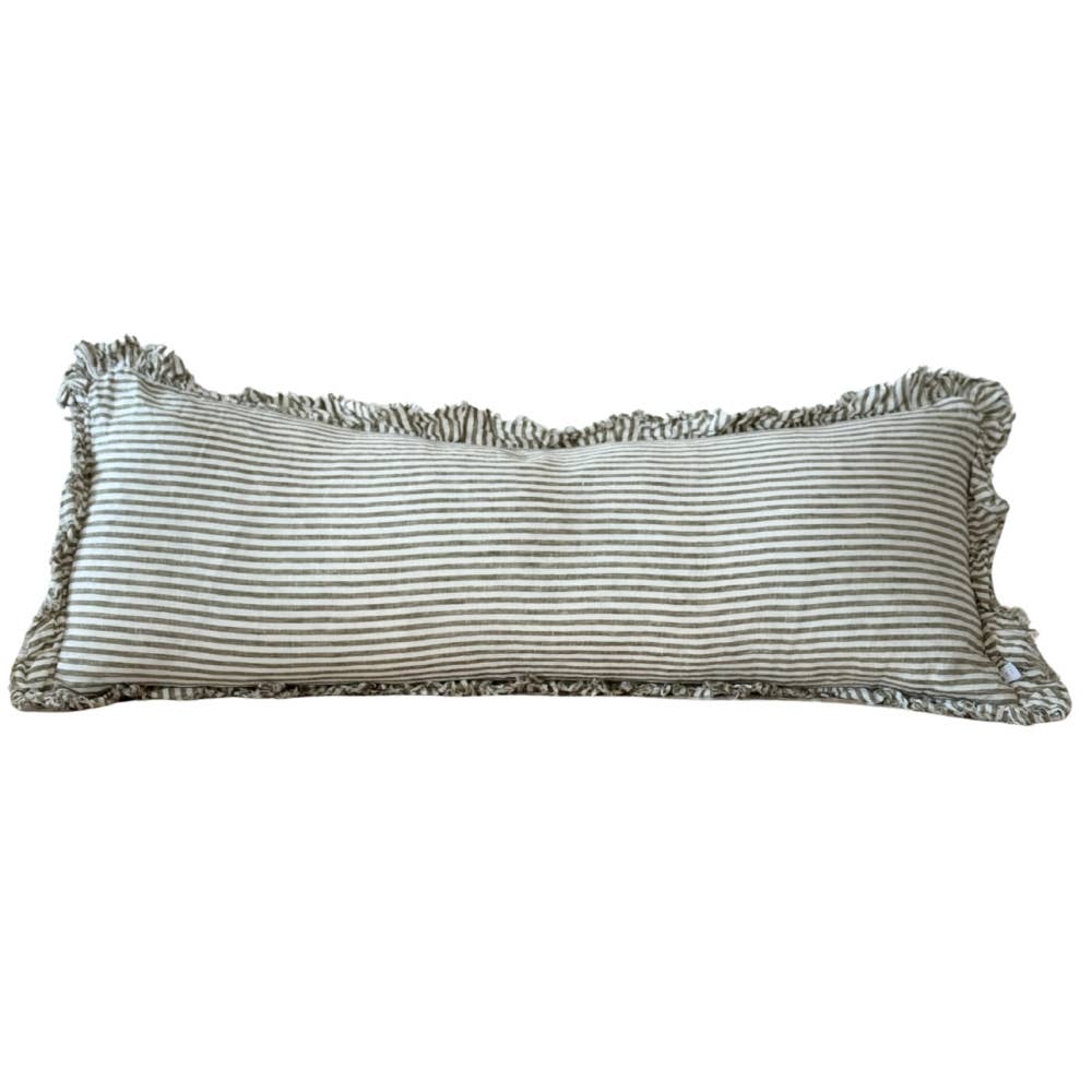 Hallie Bolster Linen Cushion Cover Olive Stripe