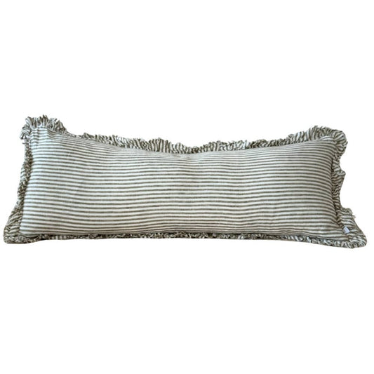 Hallie Bolster Linen Cushion Cover Olive Stripe