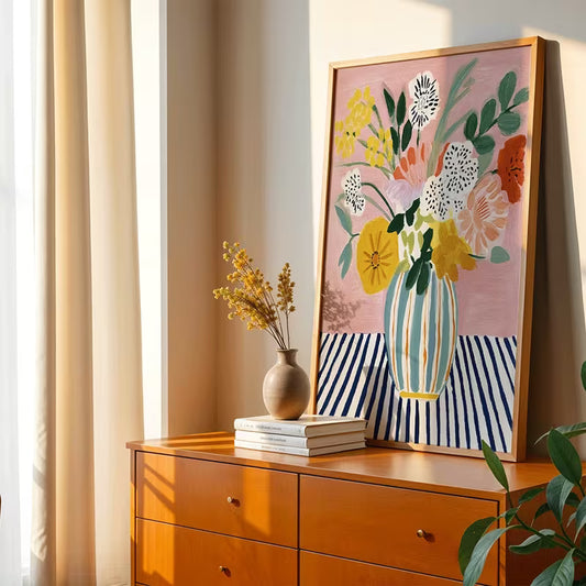 Bloom & Stripe – Abstract Floral Vase Wall Art