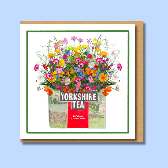 Yorkshire Tea and Colourful Wildflowers Greetings Card
