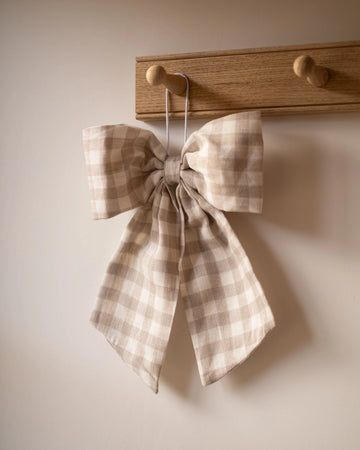 Gingham Hanging Bow, Cream and Beige — further view