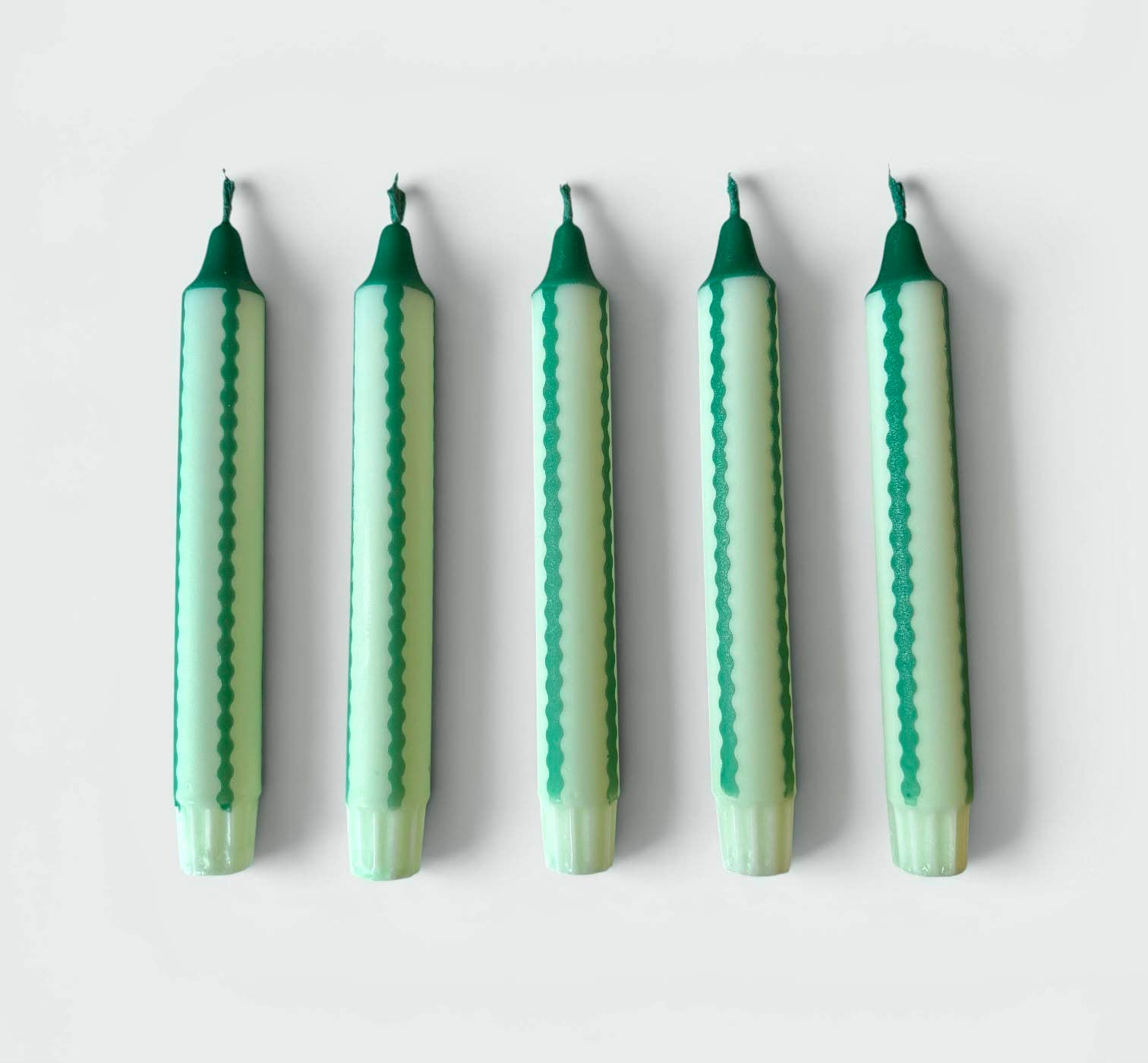 Scalloped Stripe Dinner Candles Mint and Dark Green