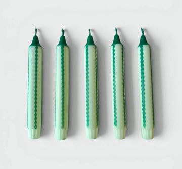 Scalloped Stripe Dinner Candles Mint and Dark Green