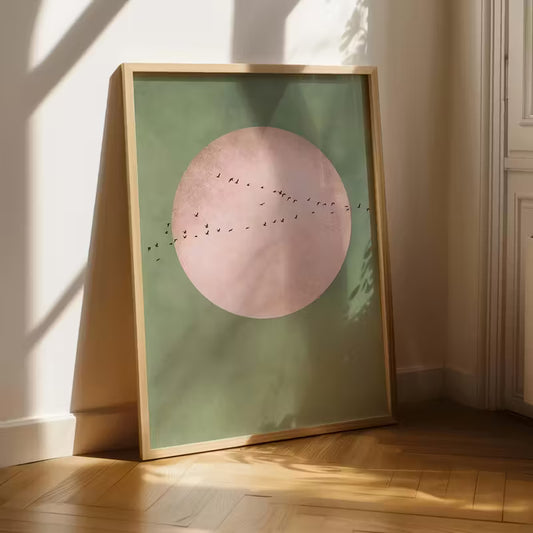 Moonrise Flock – Mint Green Japanese Wall Art