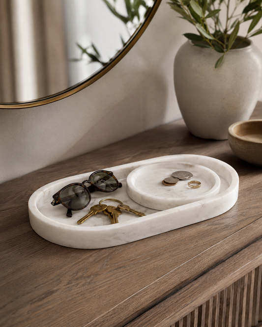 Piedra Marble Trinket Tray - White (Set of 2)